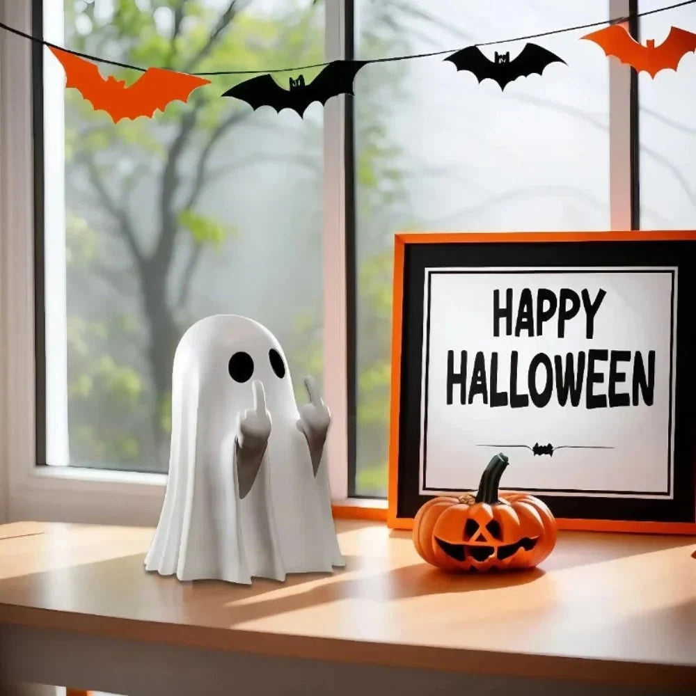 Halloween Ghost Figurine Middle Finger Design Flat Base Tabletop Decor