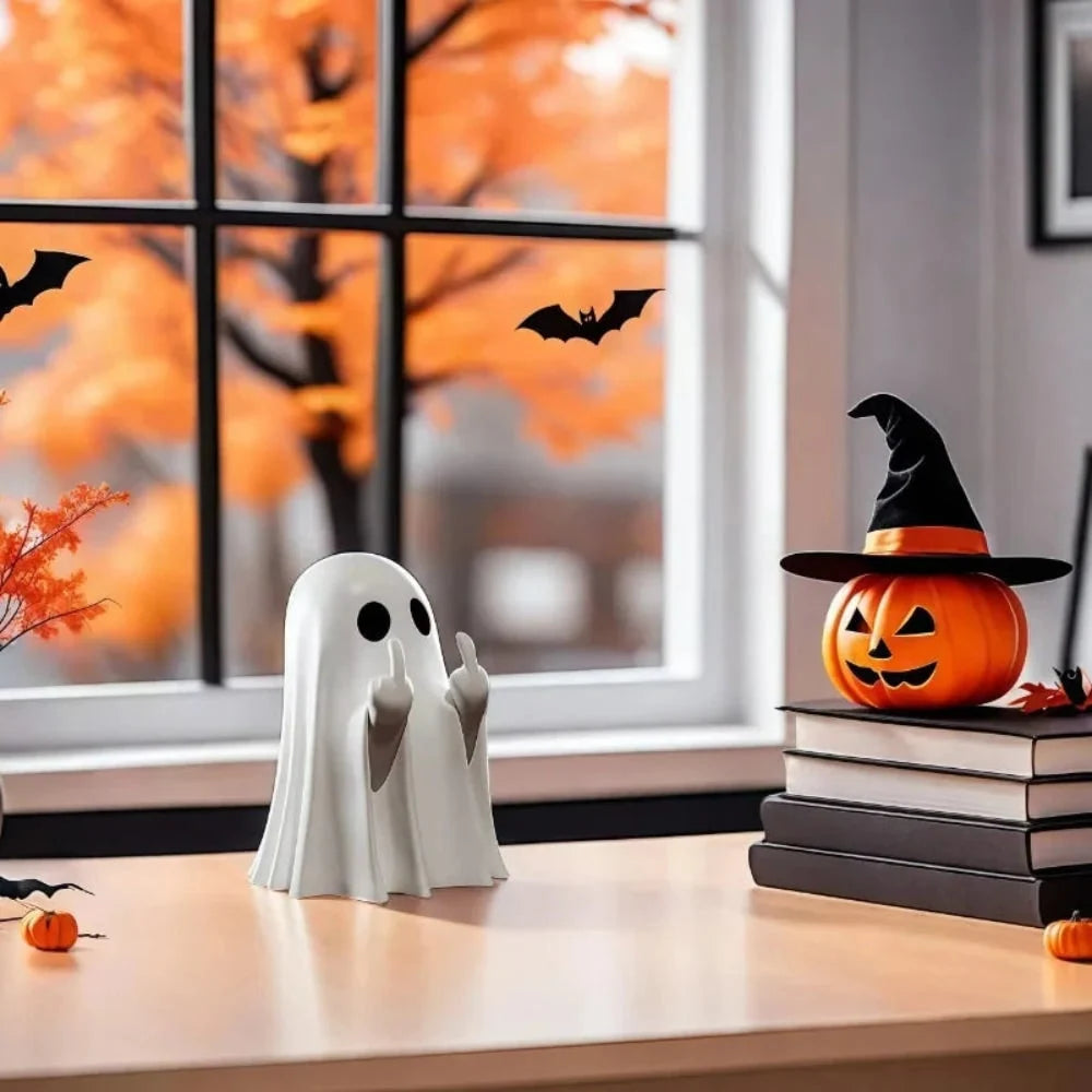 Halloween Ghost Figurine Middle Finger Design Flat Base Tabletop Decor