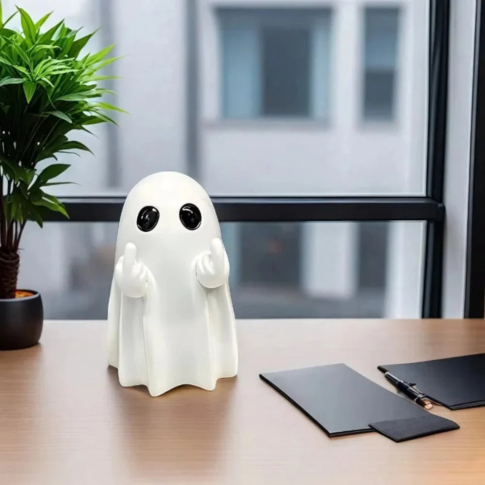 Halloween Ghost Figurine Middle Finger Design Flat Base Tabletop Decor