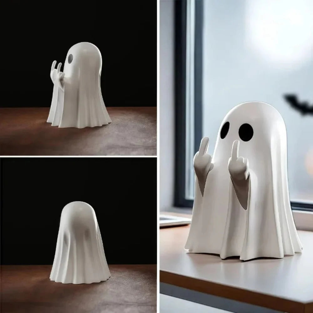 Halloween Ghost Figurine Middle Finger Design Flat Base Tabletop Decor