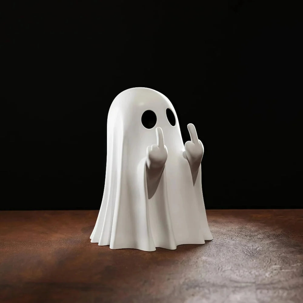 Halloween Ghost Figurine Middle Finger Design Flat Base Tabletop Decor