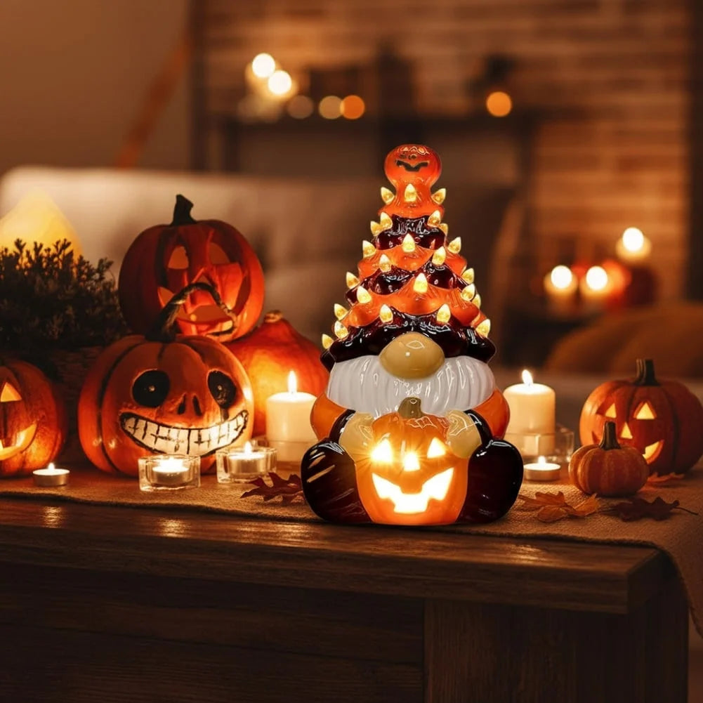 Halloween Gnome Figurine Ceramic Battery-Operated LED Lights