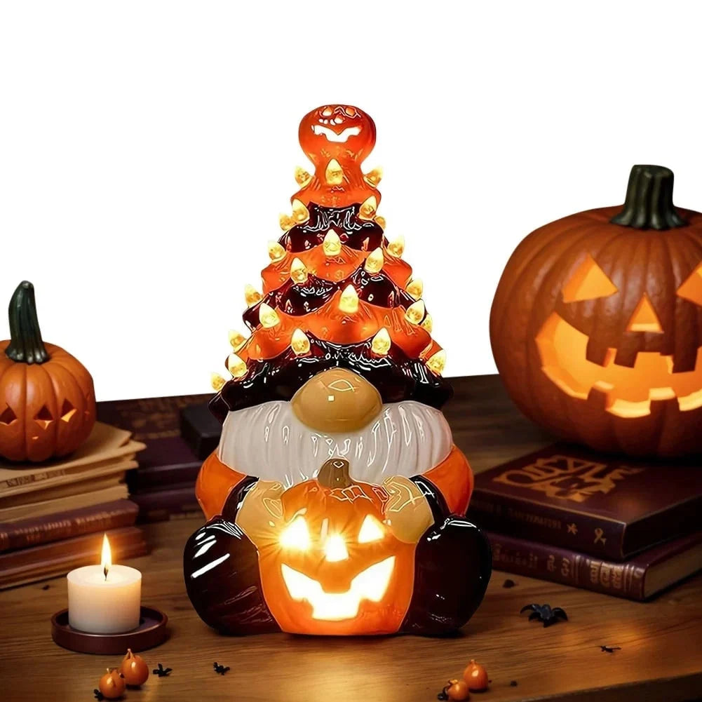 Halloween Gnome Figurine Ceramic Battery-Operated LED Lights