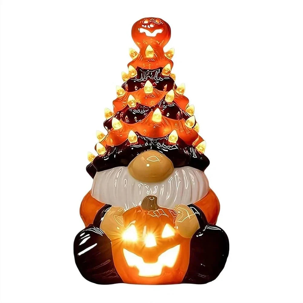 Halloween Gnome Figurine Ceramic Battery-Operated LED Lights