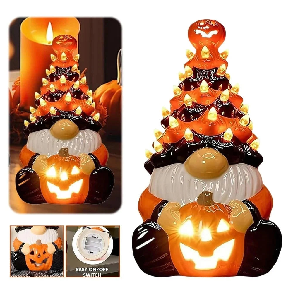 Halloween Gnome Figurine Ceramic Battery-Operated LED Lights