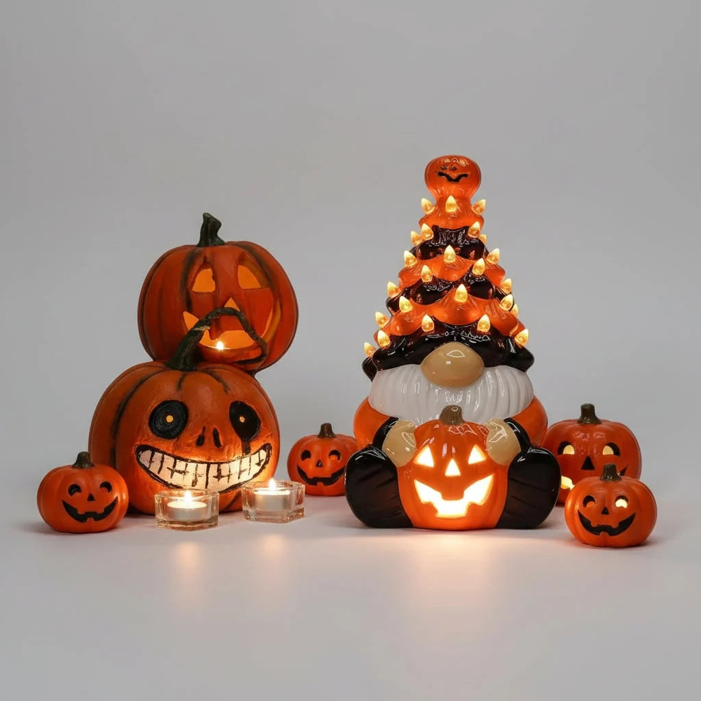 Halloween Gnome Figurine Ceramic Plug-In LED Lights