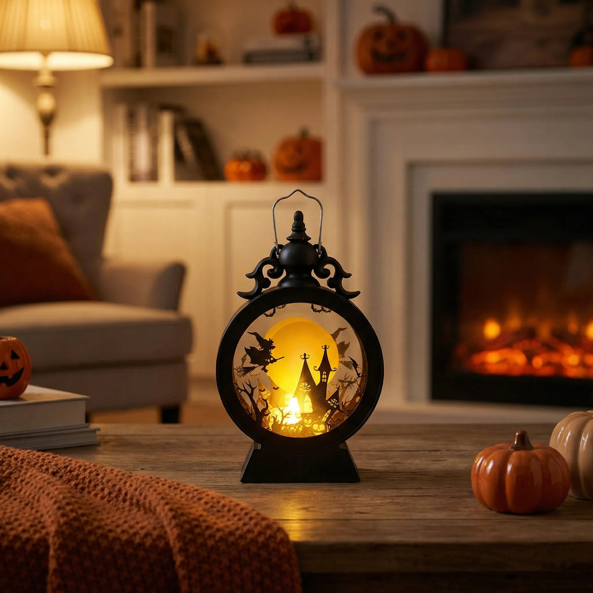 Halloween Lantern Warm LED Battery-Powered Hanging or Freestanding