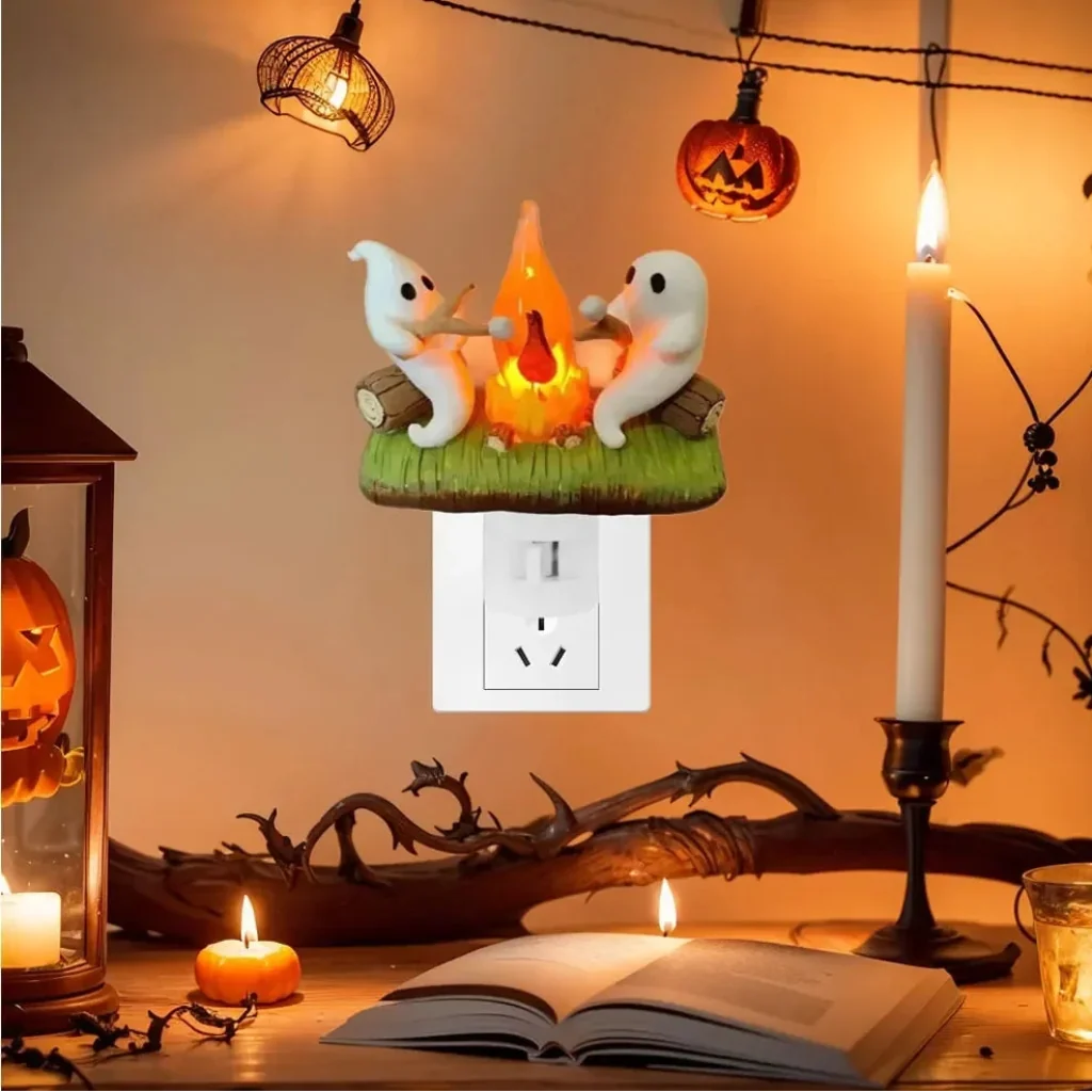 Halloween Night Light Ghost Campfire Warm LED Plug-In