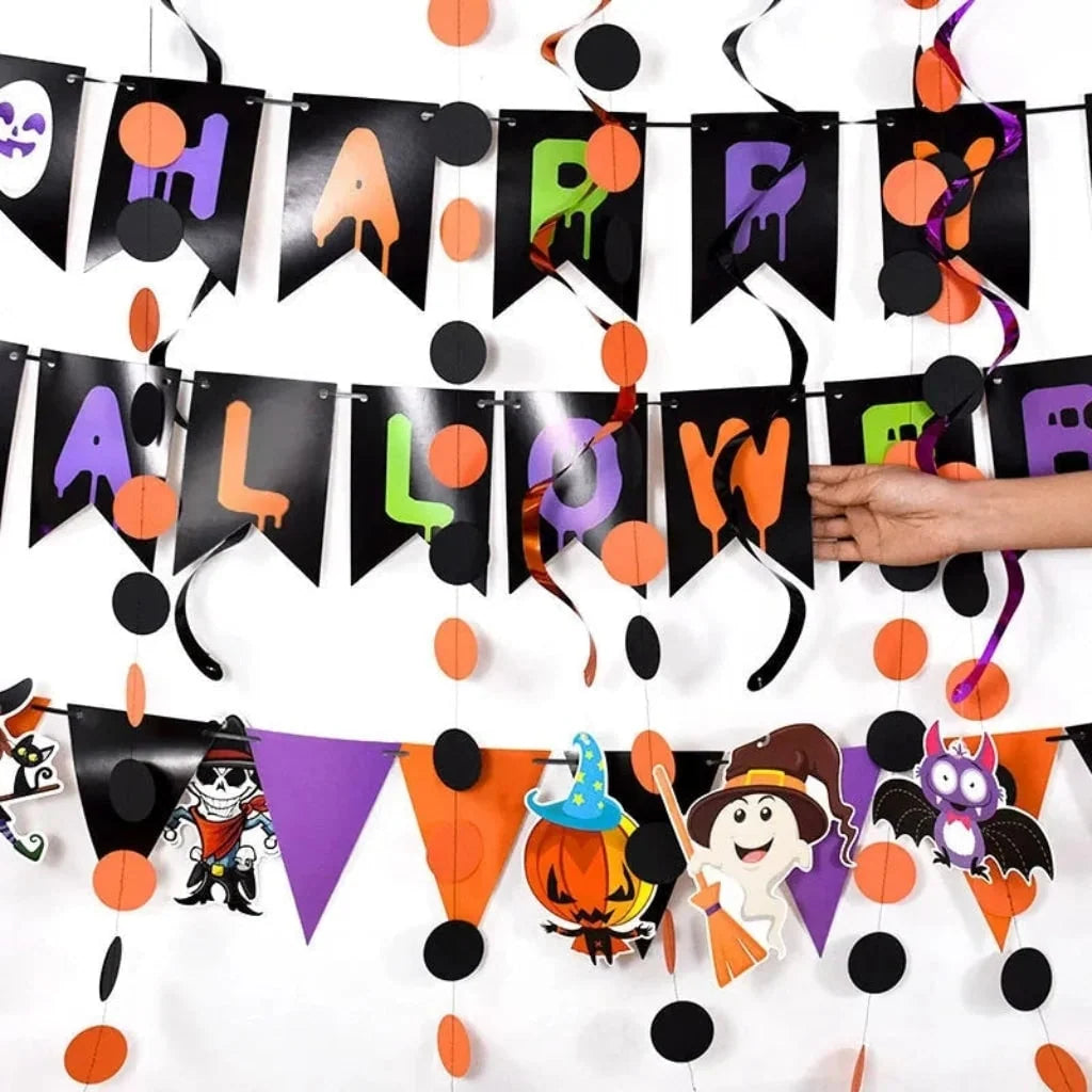 Halloween Party Decoration Kit Banner & Hanging Swirls