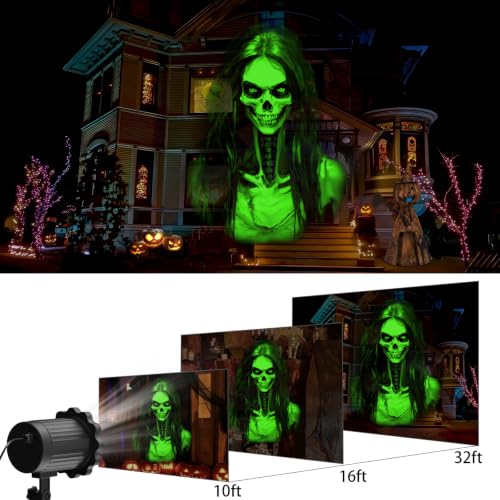 Halloween Projector Light Moving 3D Green Skull Ghost IP55 Weather-Resistant