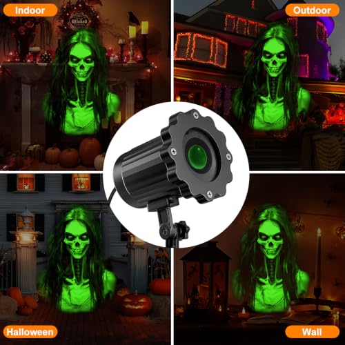 Halloween Projector Light Moving 3D Green Skull Ghost IP55 Weather-Resistant