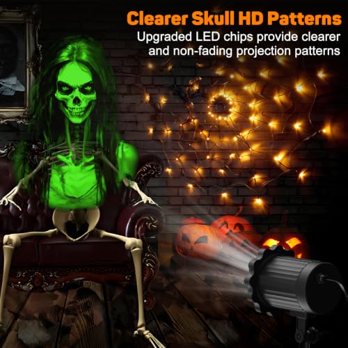 Halloween Projector Light Moving 3D Green Skull Ghost IP55 Weather-Resistant