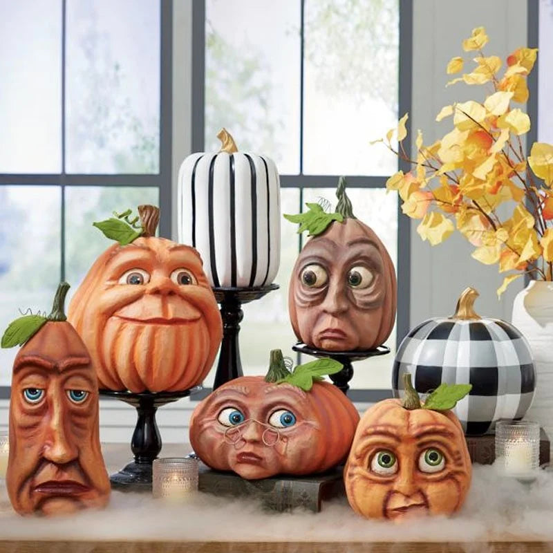 Halloween Pumpkin Decoration Hand-Painted Resin Expressive Face