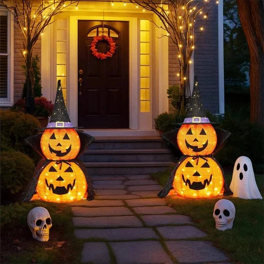 Halloween Pumpkin Decorations Lighted Collapsible Set of 2