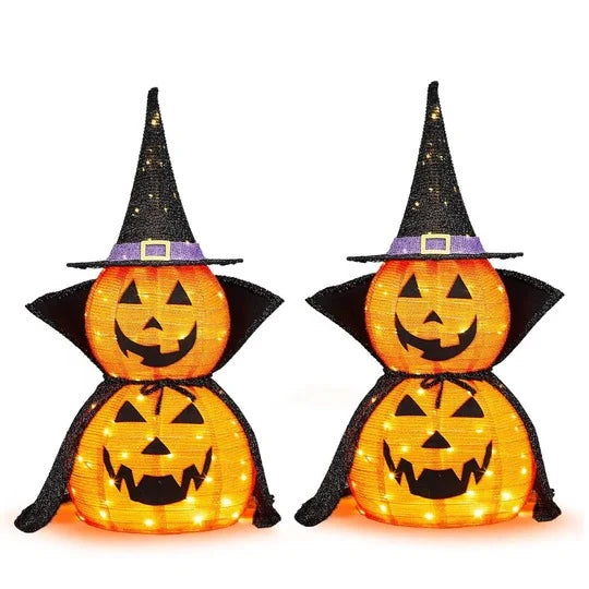 Halloween Pumpkin Decorations Lighted Collapsible Set of 2