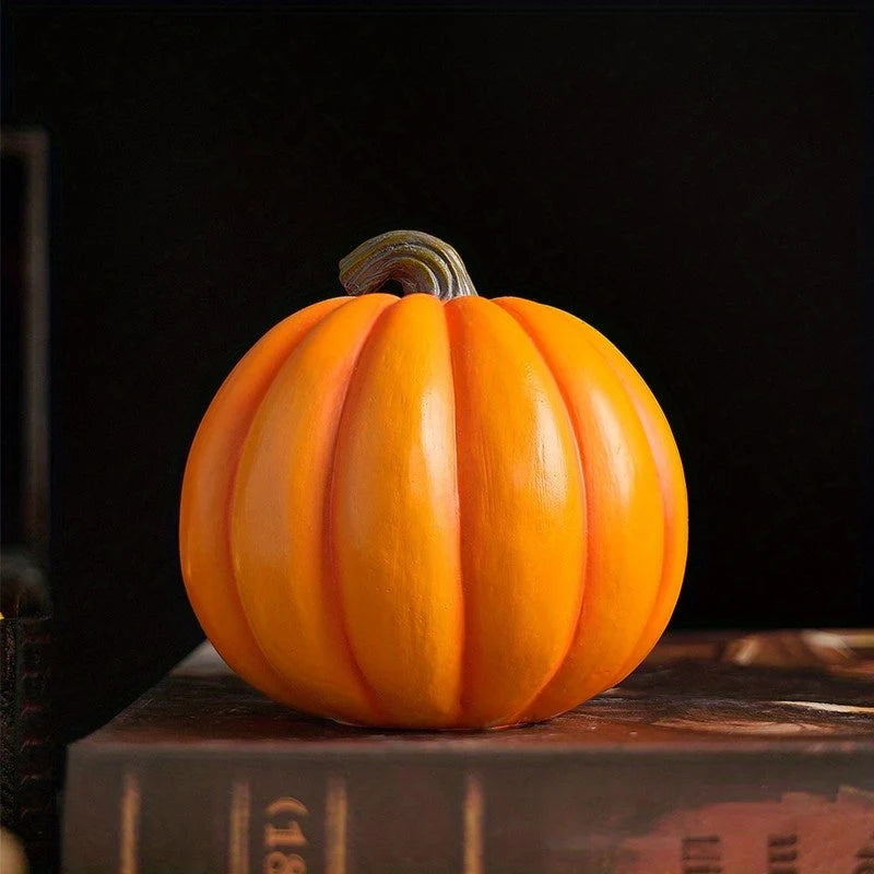 Halloween Pumpkin Ornament Carved Resin With Skull Insert Freestanding