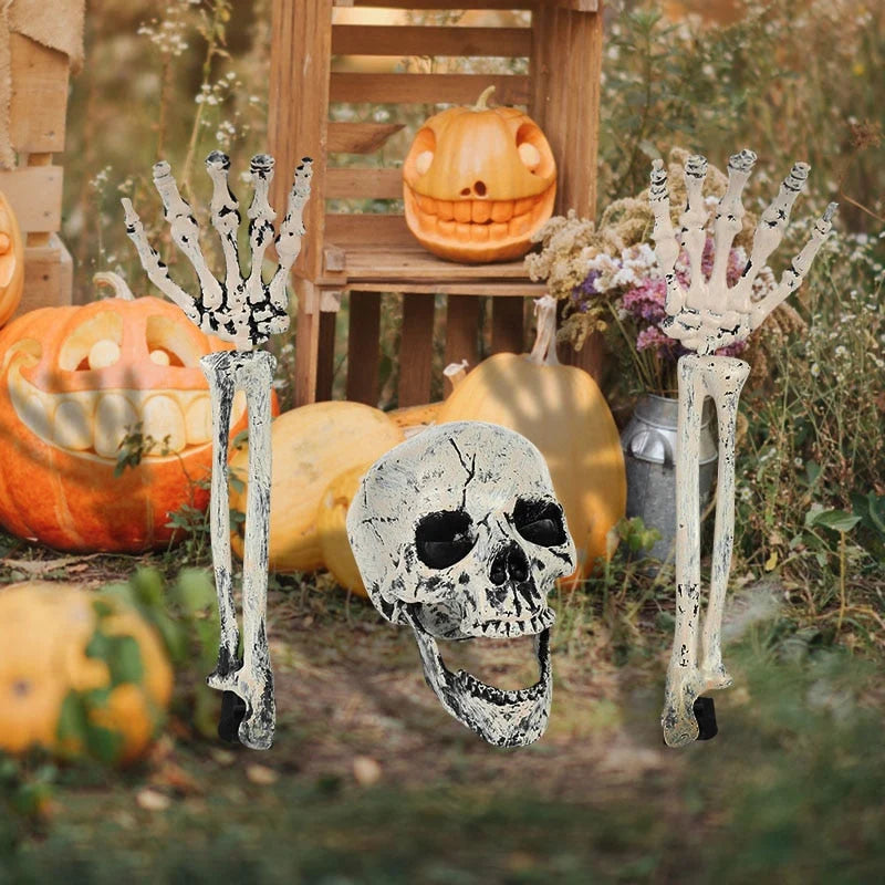 Halloween Skull & Skeleton Hand Decorations Lightweight Plastic Outdoor-Ready