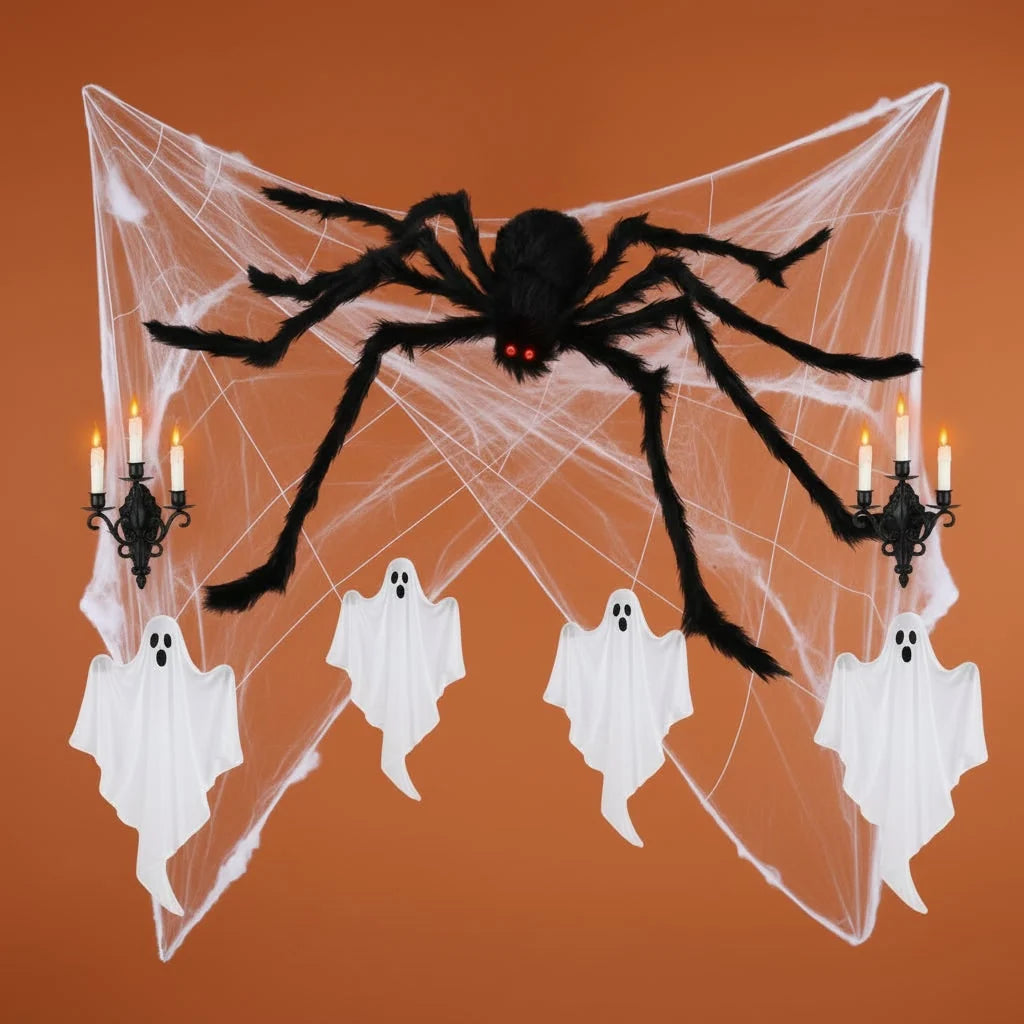 Halloween Spider Decoration Poseable With 200-Inch Web