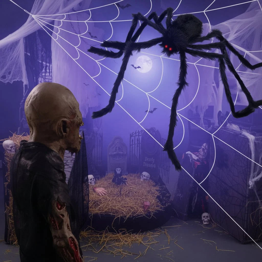 Halloween Spider Decoration Poseable With 200-Inch Web