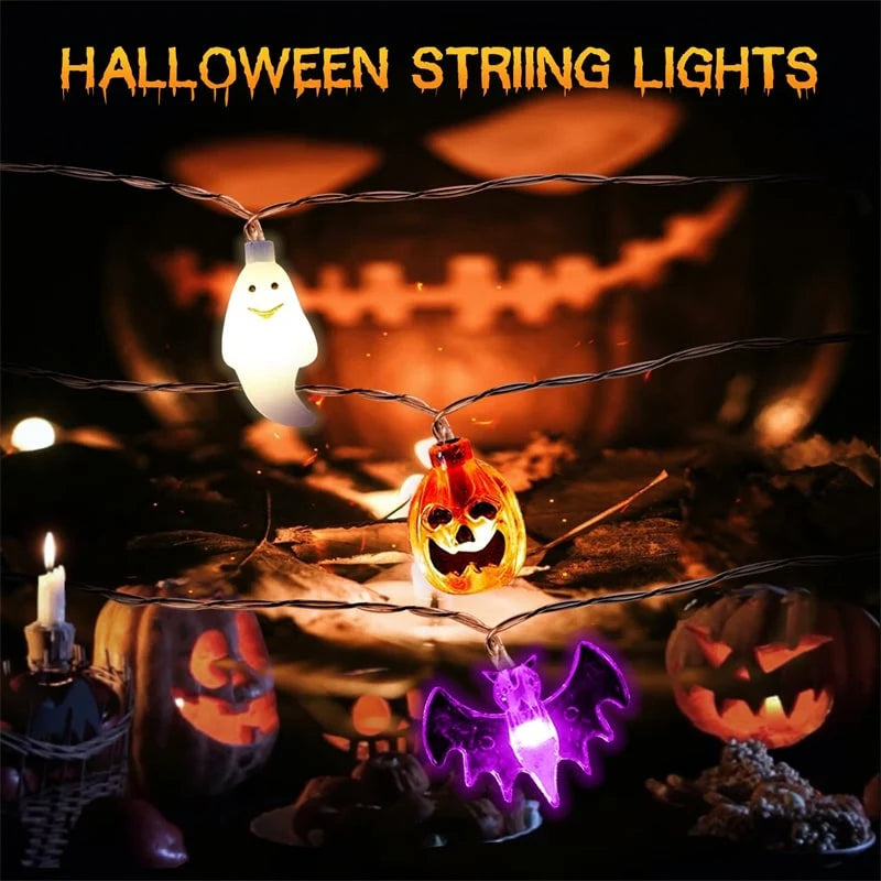 Halloween String Lights LED Pumpkin Ghost & Bat Figures Weather-Resistant