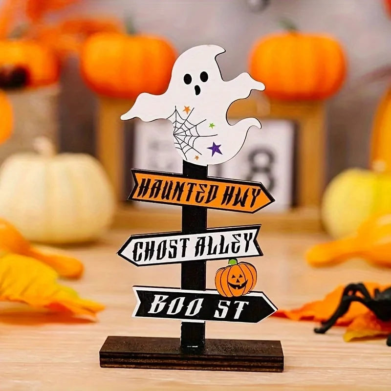 Halloween Tabletop Directional Sign Painted Wood Freestanding
