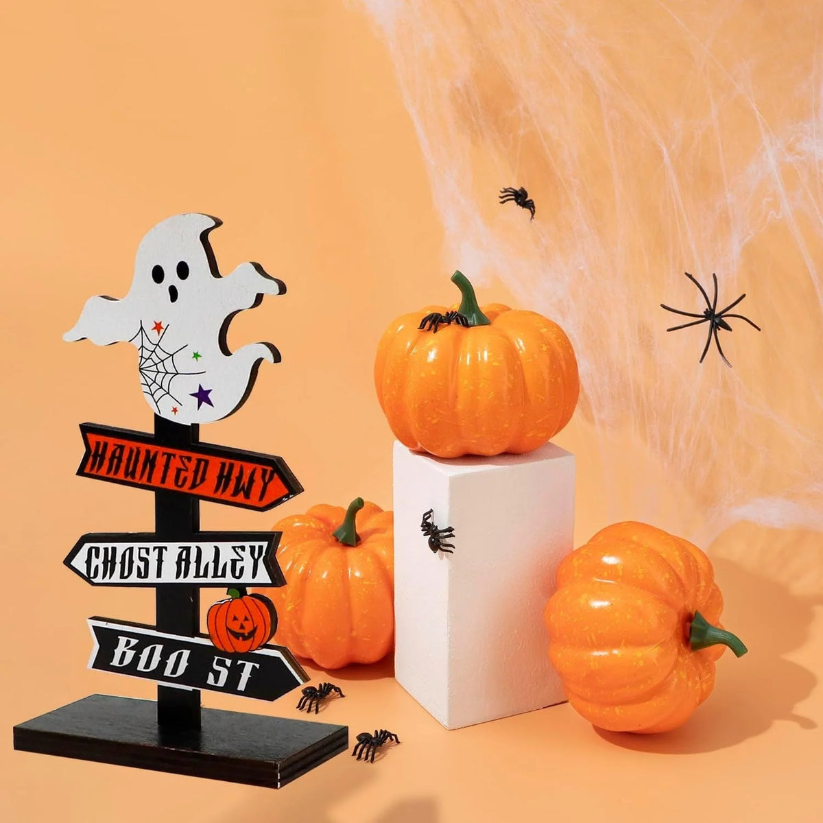 Halloween Tabletop Directional Sign Painted Wood Freestanding