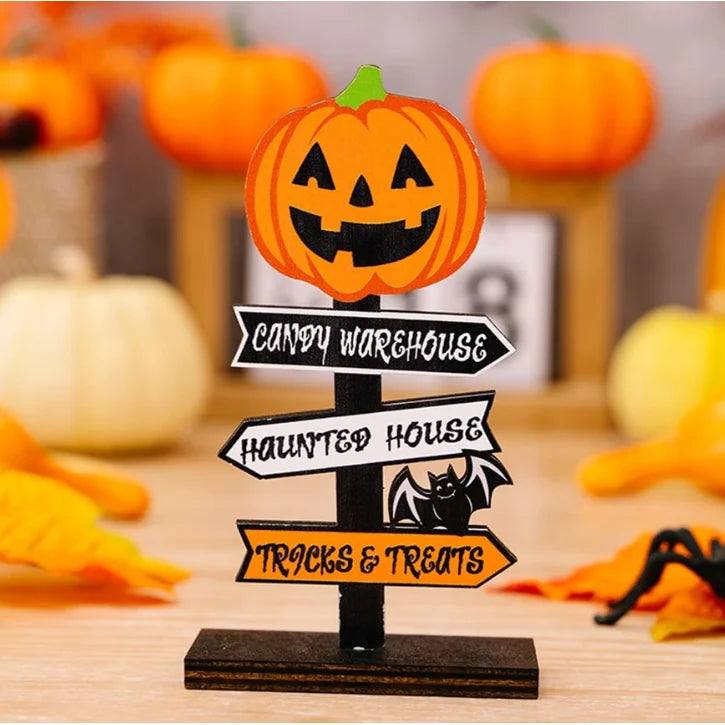 Halloween Tabletop Directional Sign Painted Wood Freestanding