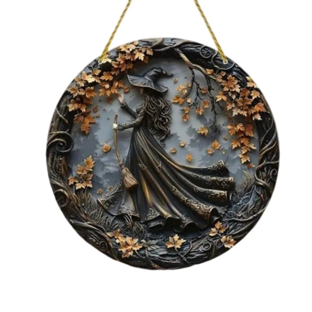 Halloween Wall Plaque Metal 3D Witch Relief Indoor Outdoor Decor