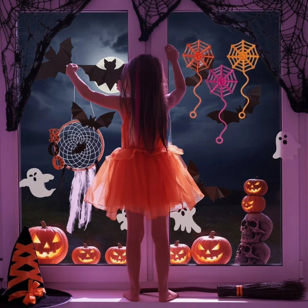 Halloween Window Cling Stretchy Reusable Spiderweb Decoration