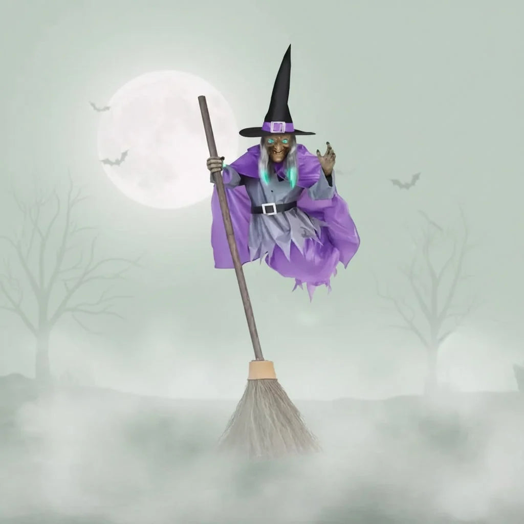 Halloween Witch Decoration Glowing Eyes Convertible Standing or Flying