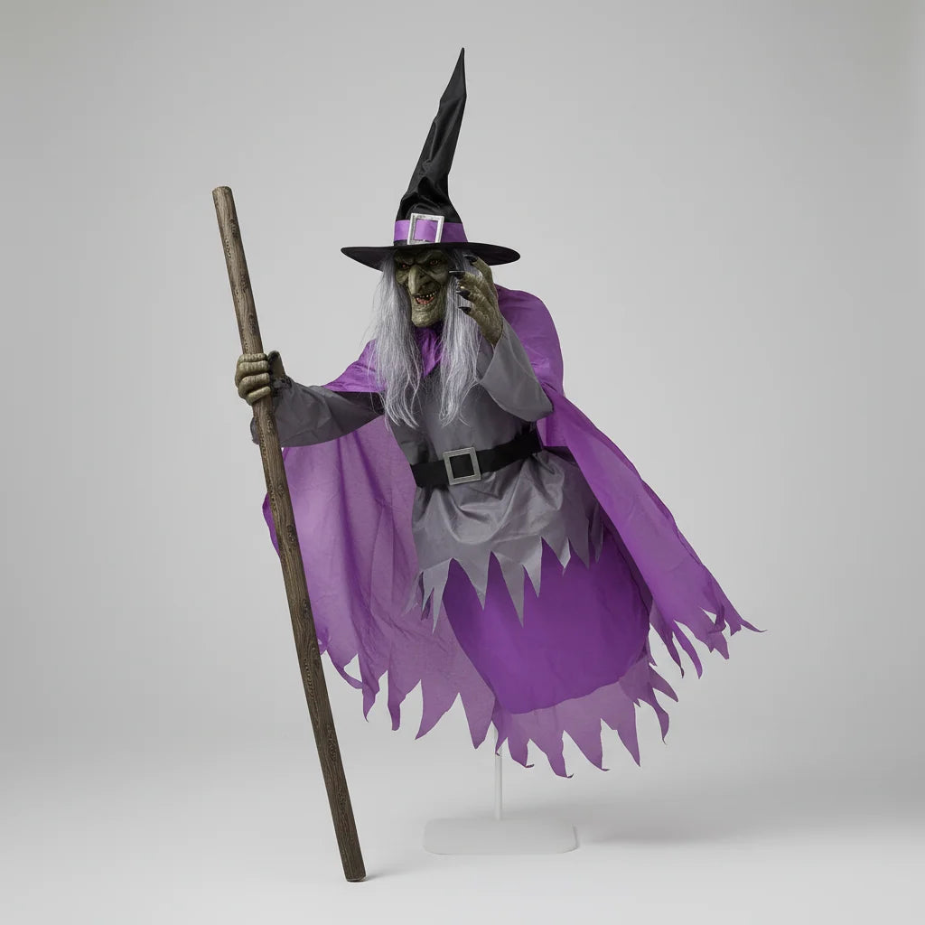 Halloween Witch Decoration Glowing Eyes Convertible Standing or Flying