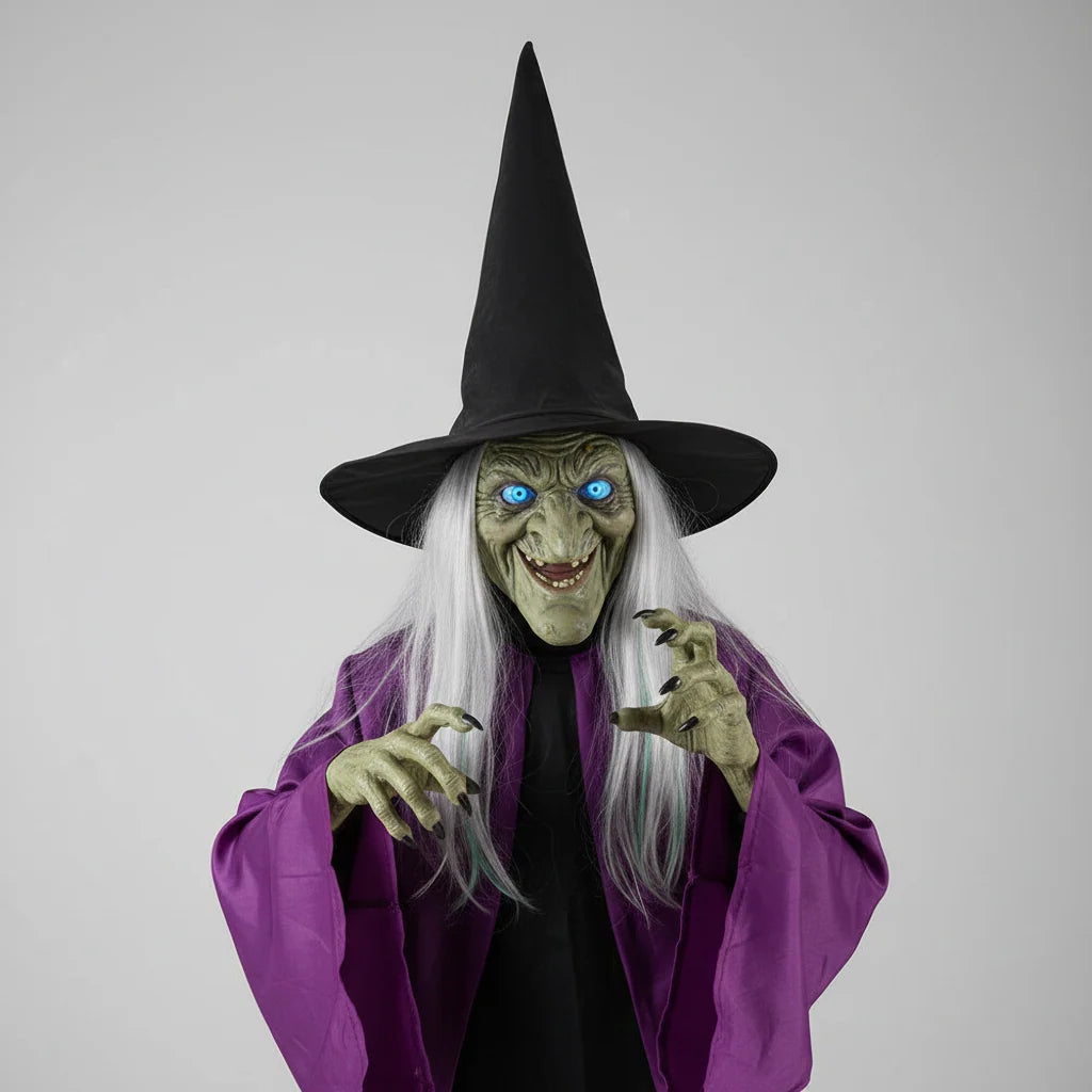 Halloween Witch Decoration Glowing Eyes Convertible Standing or Flying