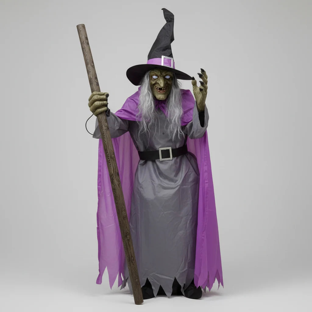 Halloween Witch Decoration Glowing Eyes Convertible Standing or Flying