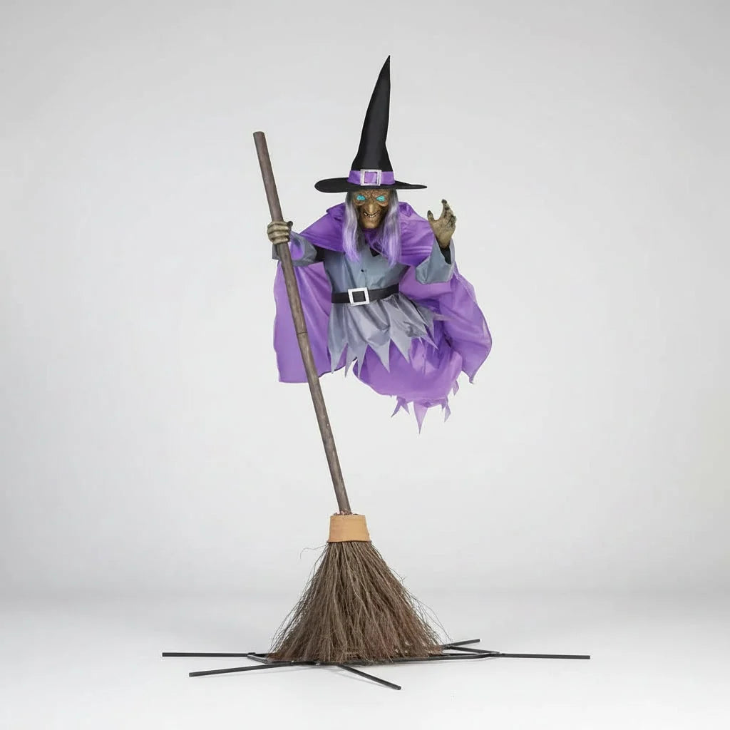 Halloween Witch Decoration Glowing Eyes Convertible Standing or Flying