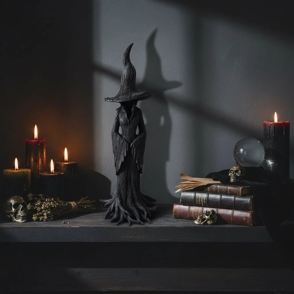 Halloween Witch Figurine Cast Resin Weather-Resistant Tree Root Base