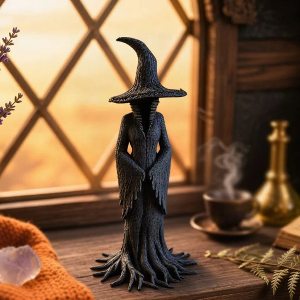Halloween Witch Figurine Cast Resin Weather-Resistant Tree Root Base