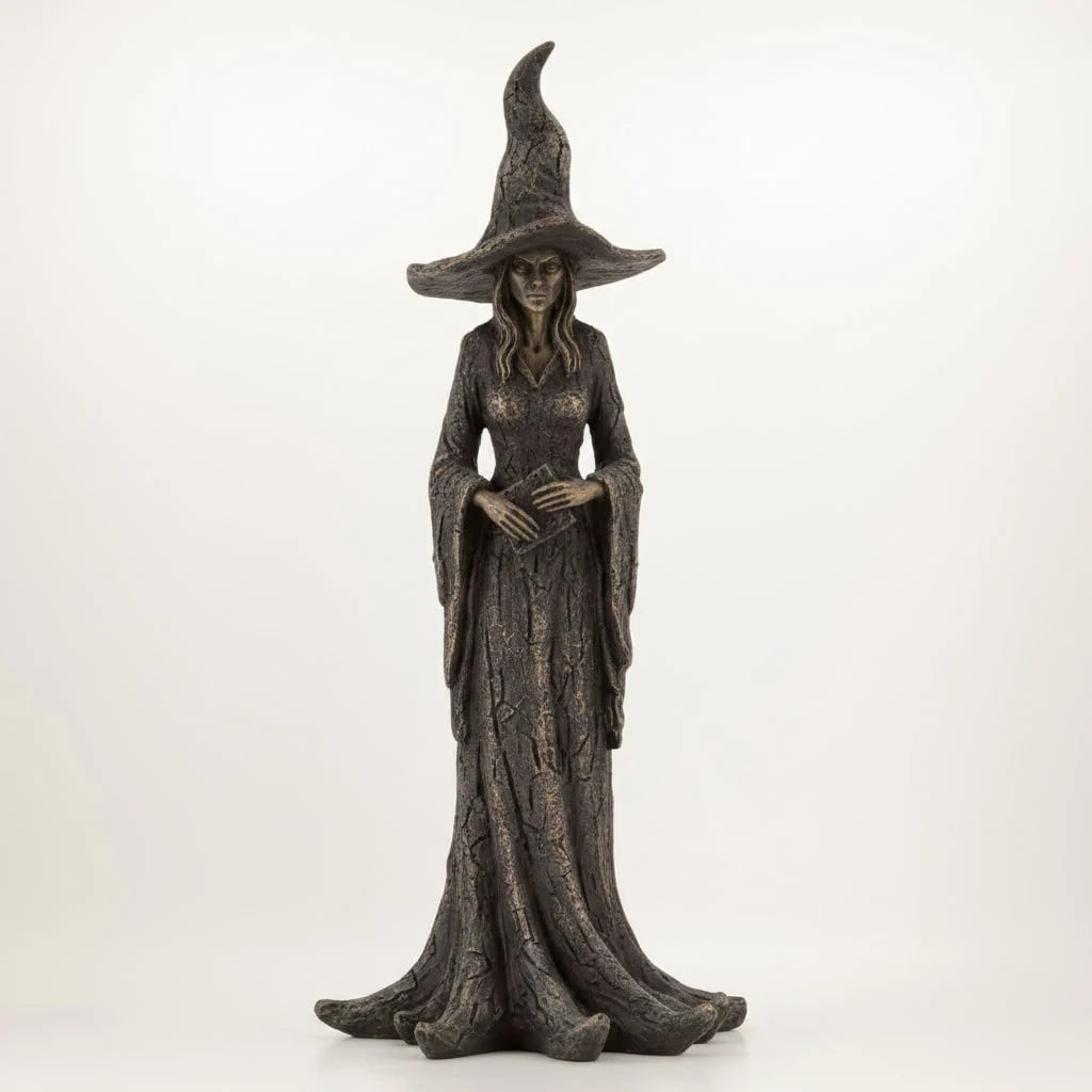 Halloween Witch Figurine Cast Resin Weather-Resistant Tree Root Base