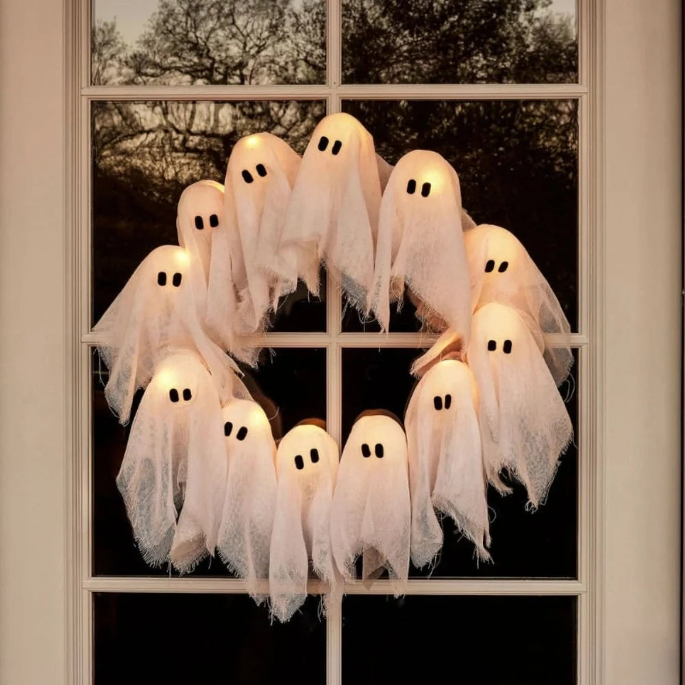 Halloween Wreath Ghost Design Battery-Operated LED Lights
