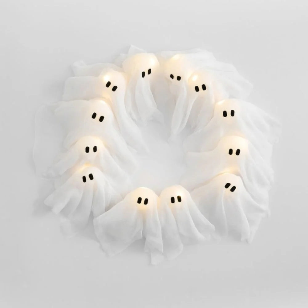 Halloween Wreath Ghost Design Battery-Operated LED Lights