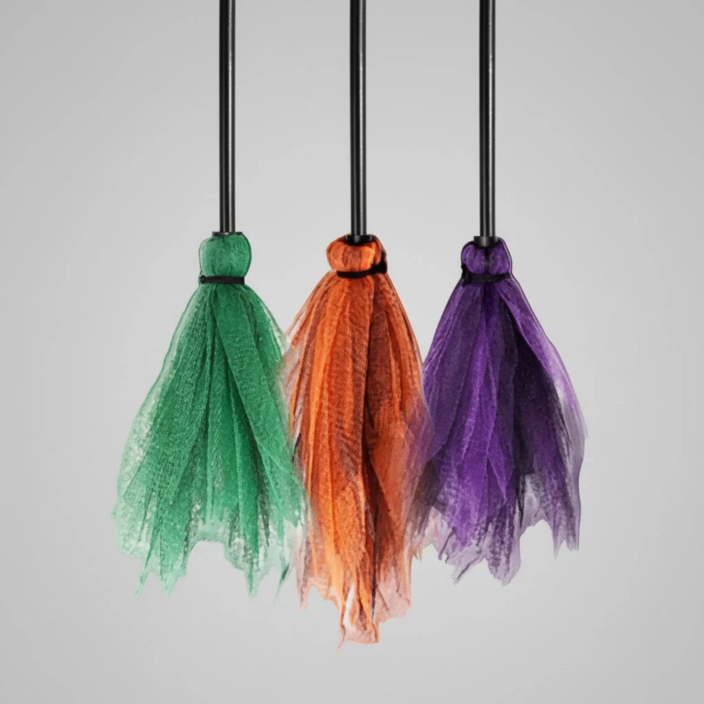 Halloween Yard Sign Three Mesh Brooms Indoor & Outdoor
