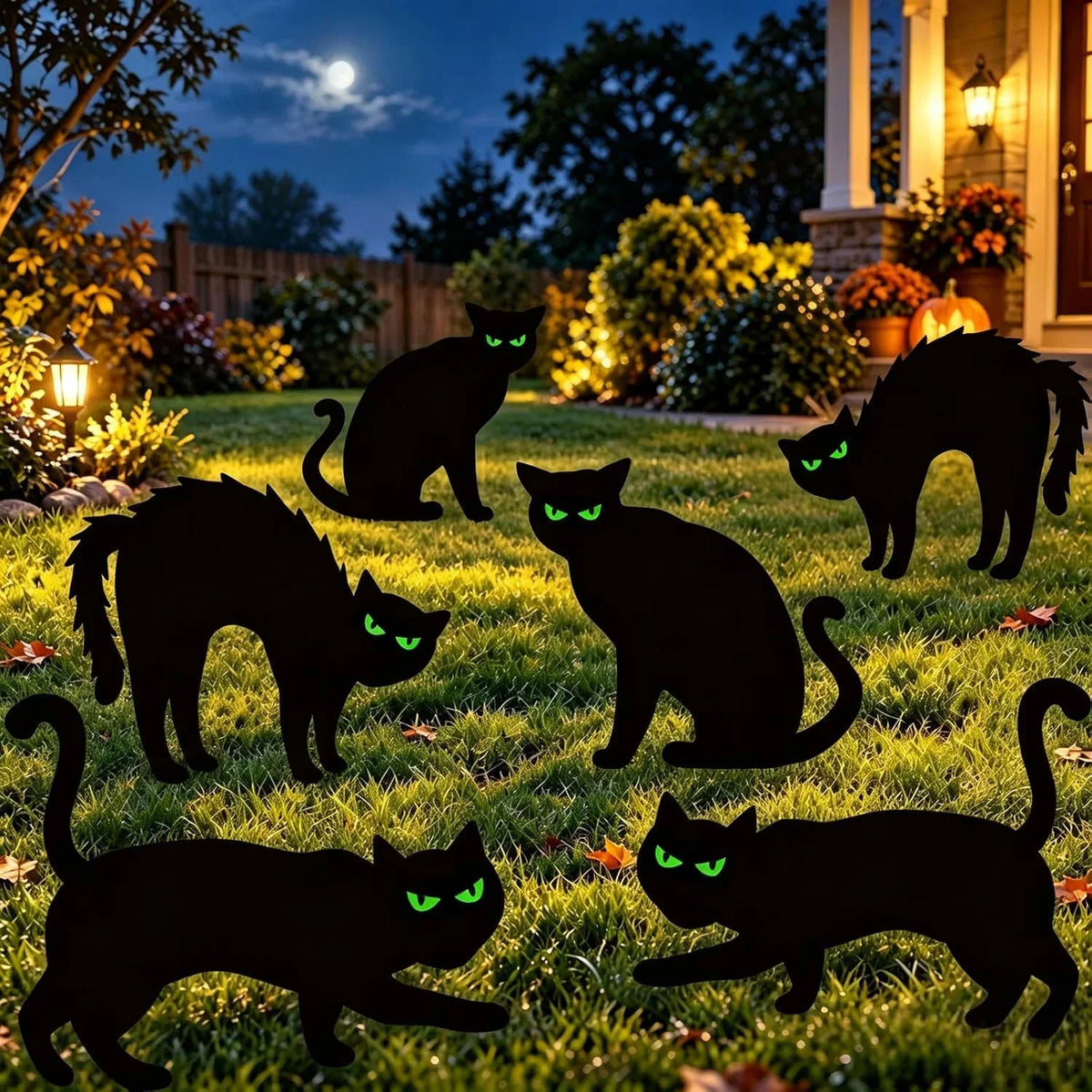 Halloween Yard Signs Glow-in-the-Dark Eyes Weather-Resistant Set of 6