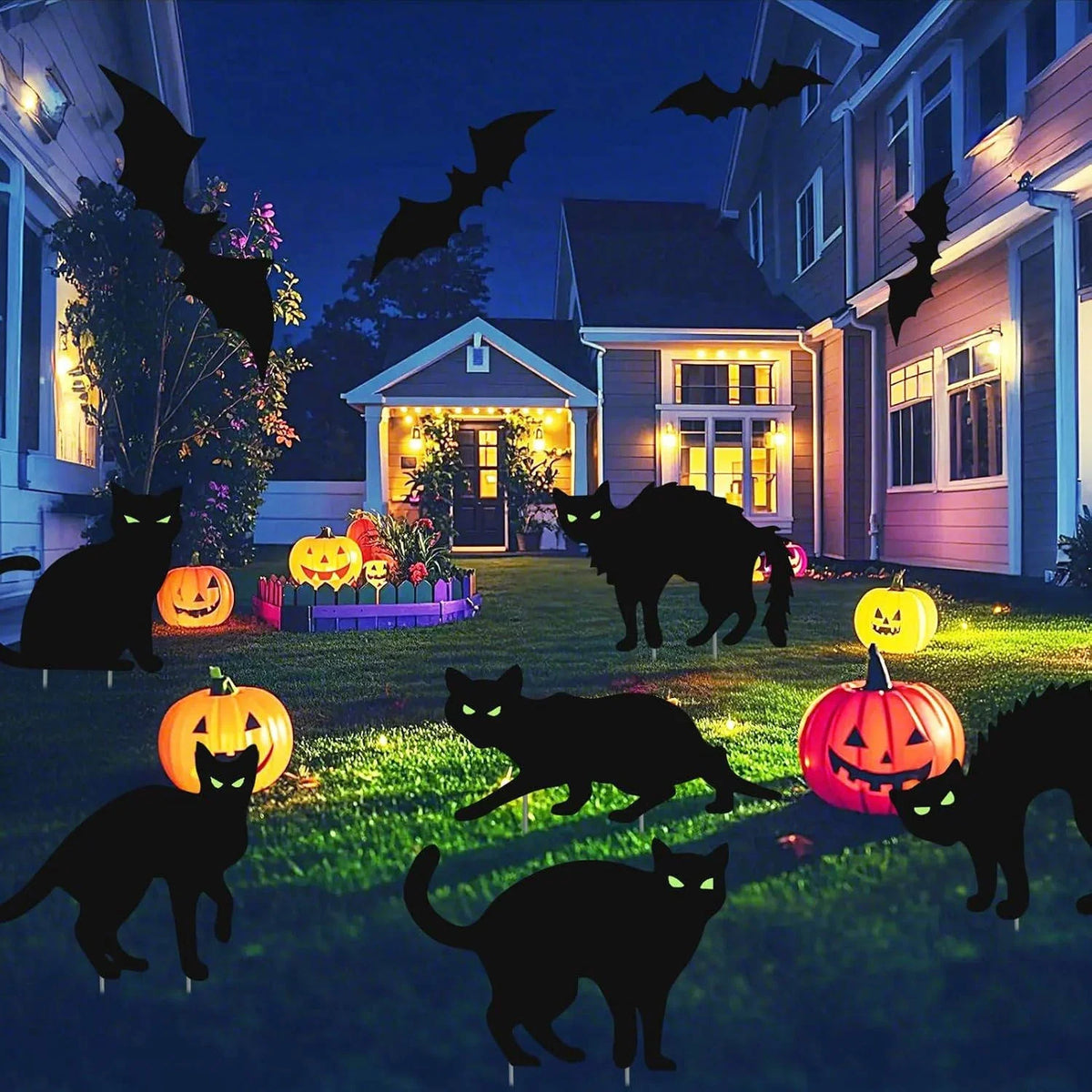 Halloween Yard Signs Glow-in-the-Dark Eyes Weather-Resistant Set of 6
