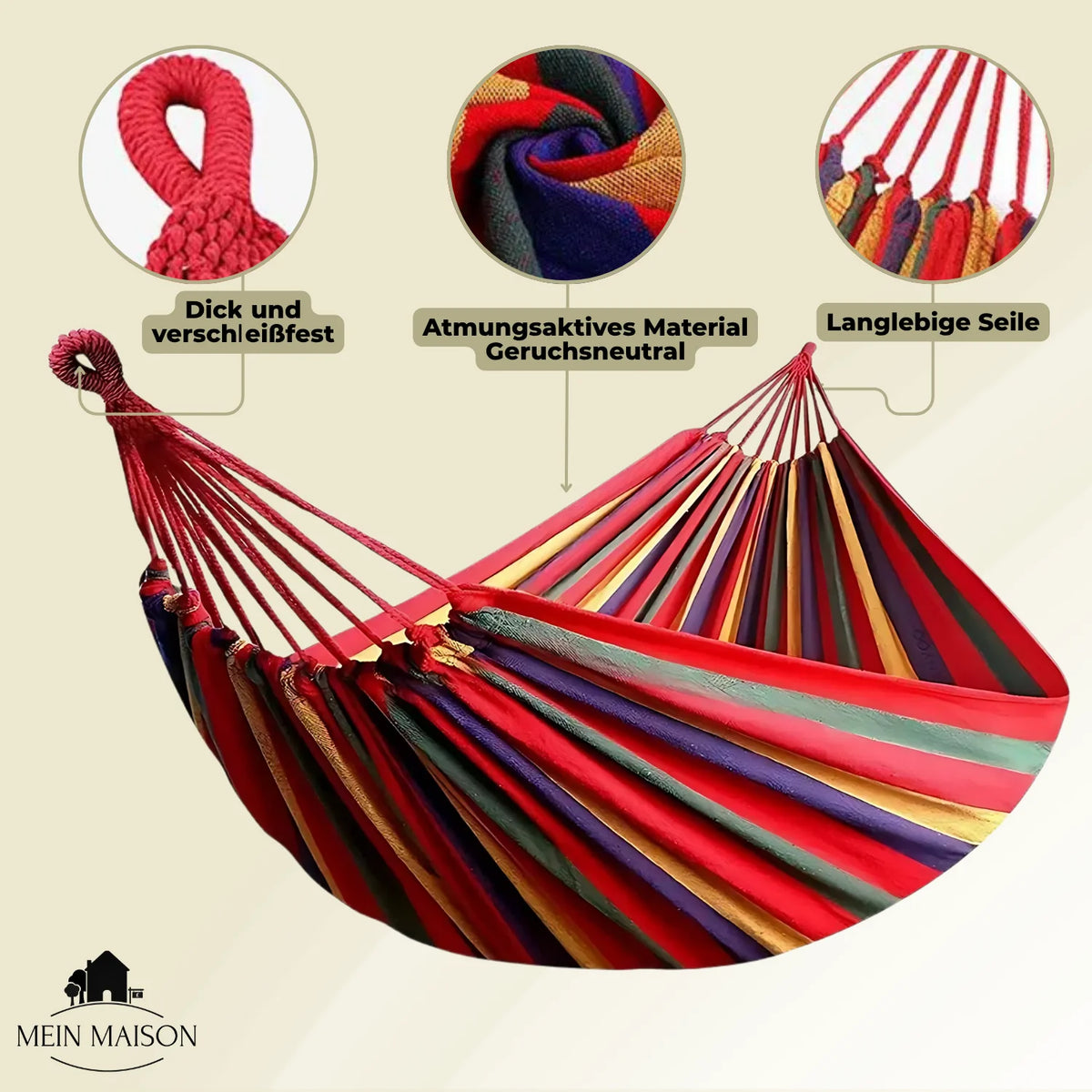 Hammock Cotton Canvas Anti-Slip 441 lb Capacity