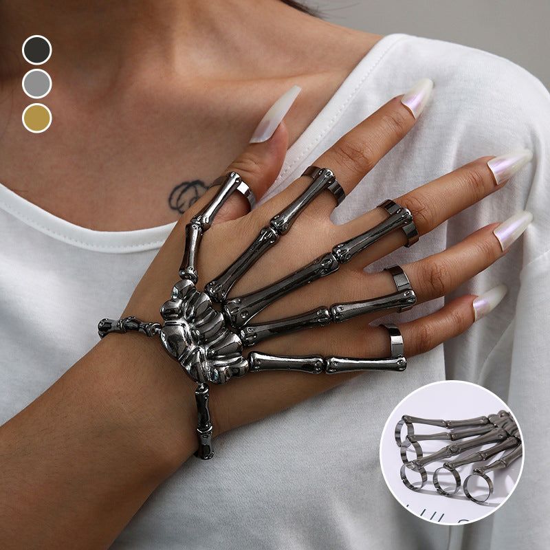 Hand Chain Bracelet Metal Skeleton Design Adjustable Flexible Links