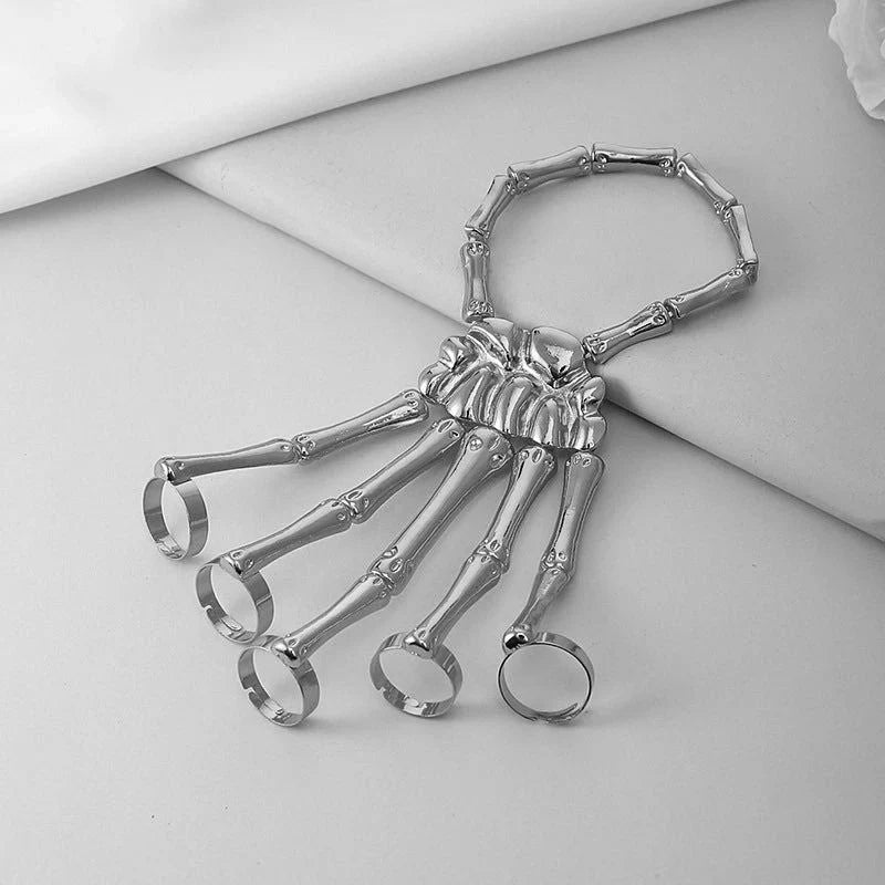 Hand Chain Bracelet Metal Skeleton Design Adjustable Flexible Links