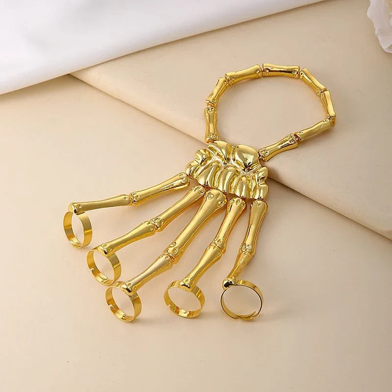 Hand Chain Bracelet Metal Skeleton Design Adjustable Flexible Links