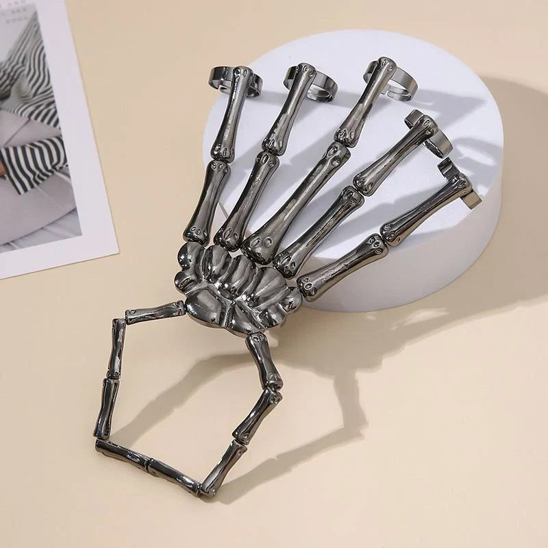 Hand Chain Bracelet Metal Skeleton Design Adjustable Flexible Links