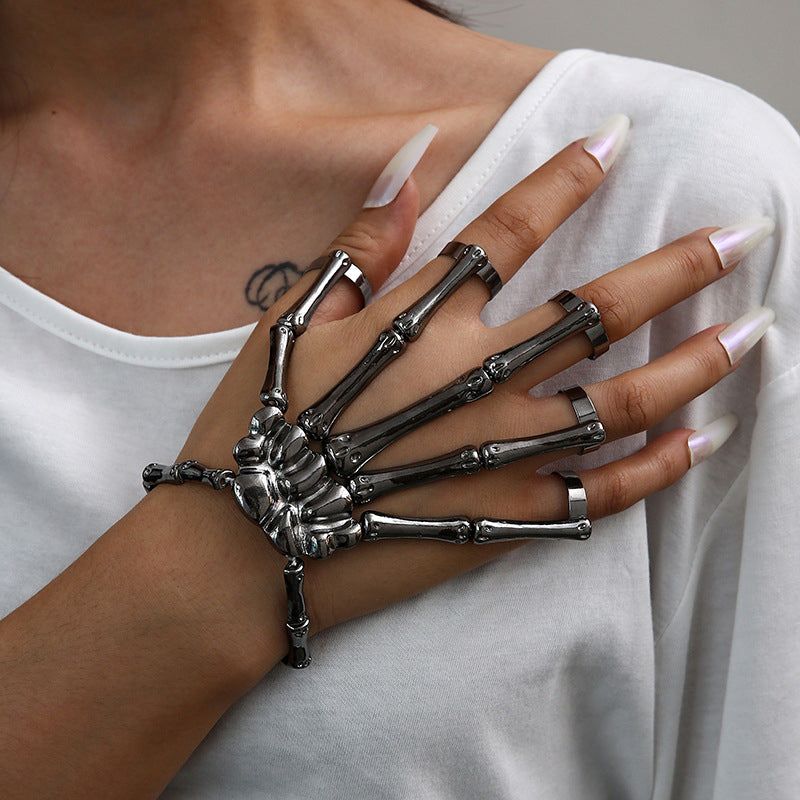 Hand Chain Bracelet Metal Skeleton Design Adjustable Flexible Links