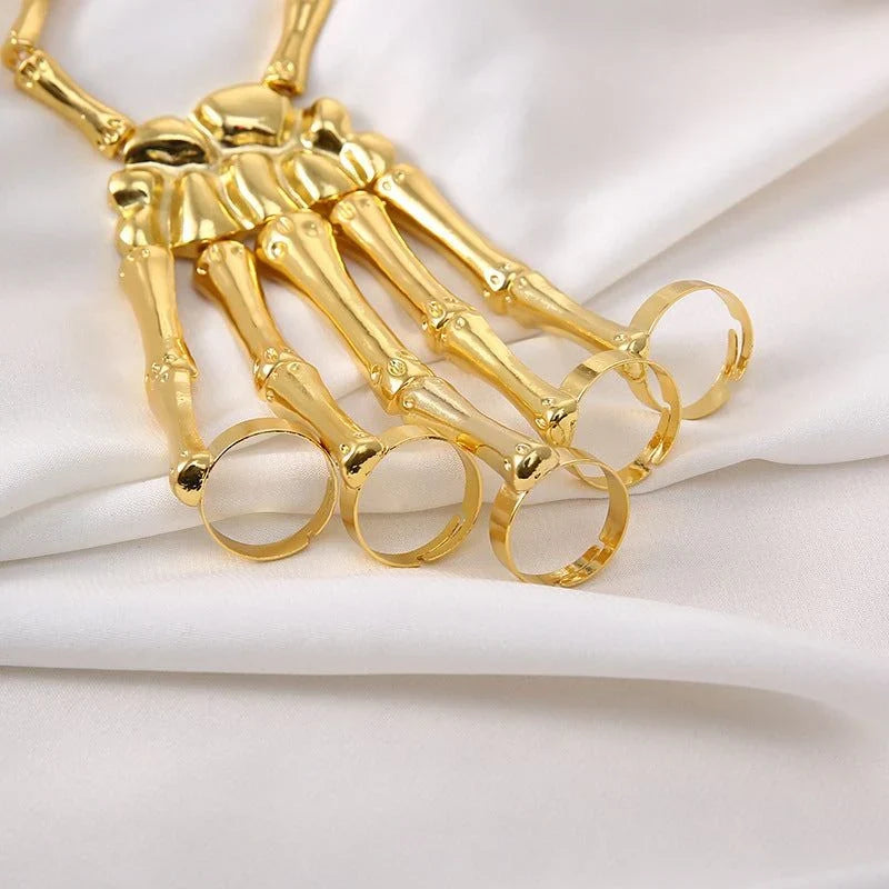 Hand Chain Bracelet Metal Skeleton Design Adjustable Flexible Links