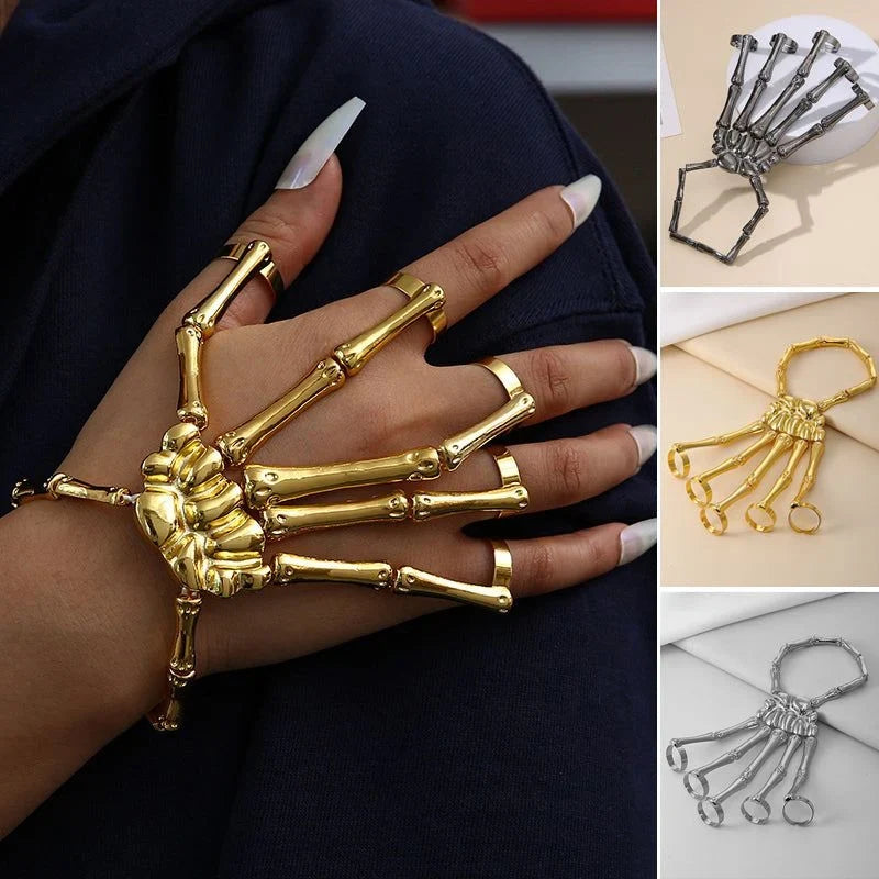 Hand Chain Bracelet Metal Skeleton Design Adjustable Flexible Links